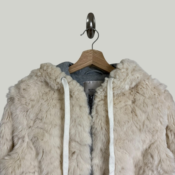 ZARA Faux Fur Cream Jacket, Cozy Teddy Zip-Up, Sz S - Picture 7 of 16